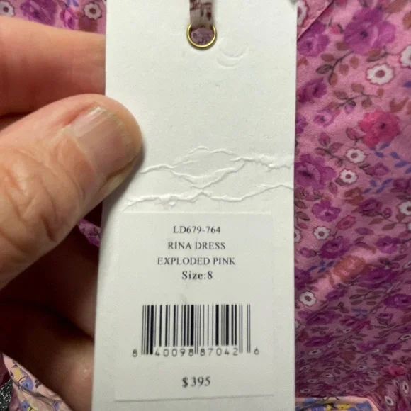 LoveShackFancy Pink Floral Rina Ruched Dress, 8, NWT